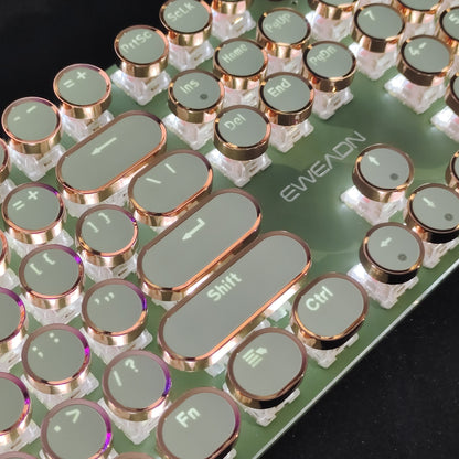 Typewriter Mechanical Gaming Keyboard, All-Metal Panel 104Keys Wired Retro Round Keycaps with LED Backlit USB Wired