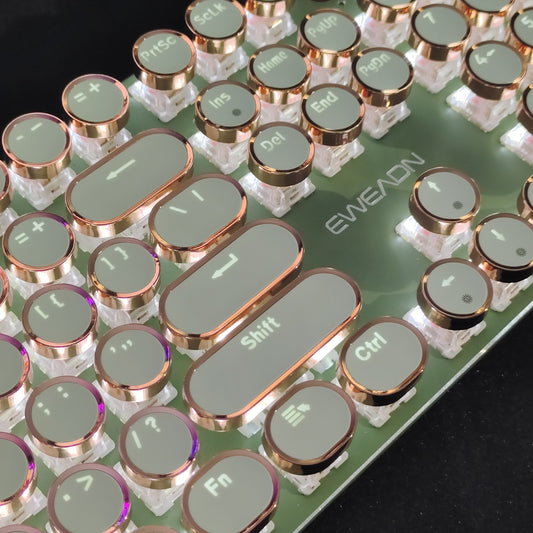 Typewriter Mechanical Gaming Keyboard, All-Metal Panel 104Keys Wired Retro Round Keycaps with LED Backlit USB Wired