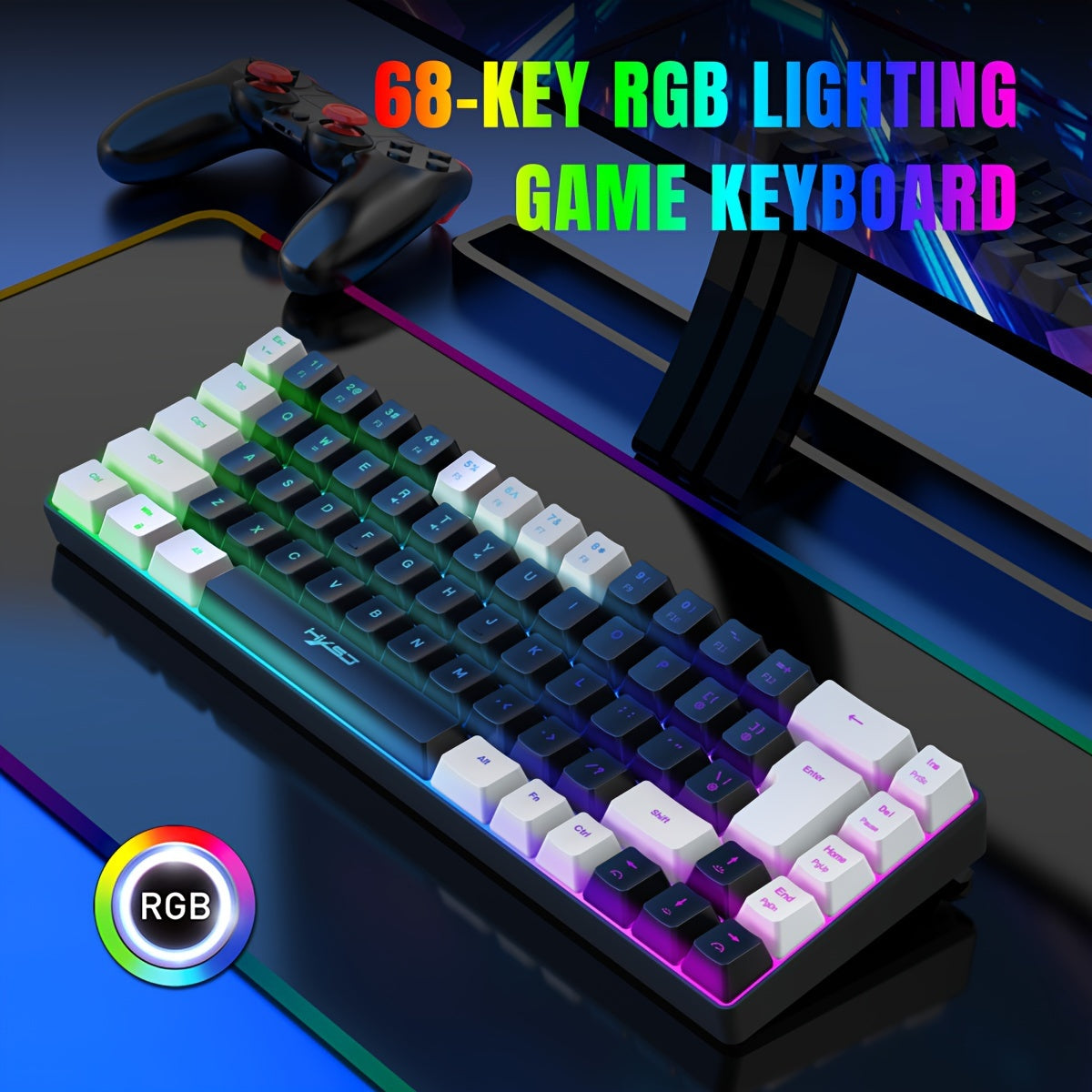 Wired Gaming Keyboard and Mouse Set, 68 Keys with RGB Backlight, Optical Mouse, USB Plug