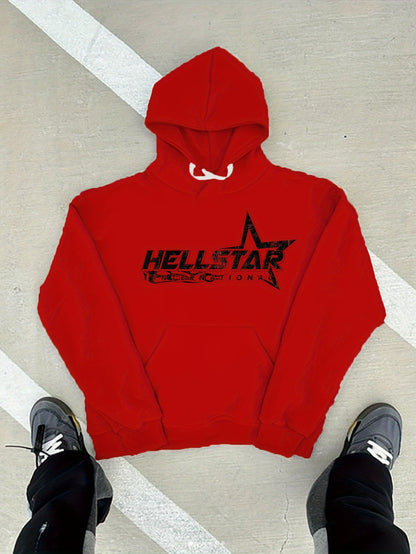 HELL STAR, Men's Cozy Hoodie, Long Sleeve Pullover Hooded Sweatshirt