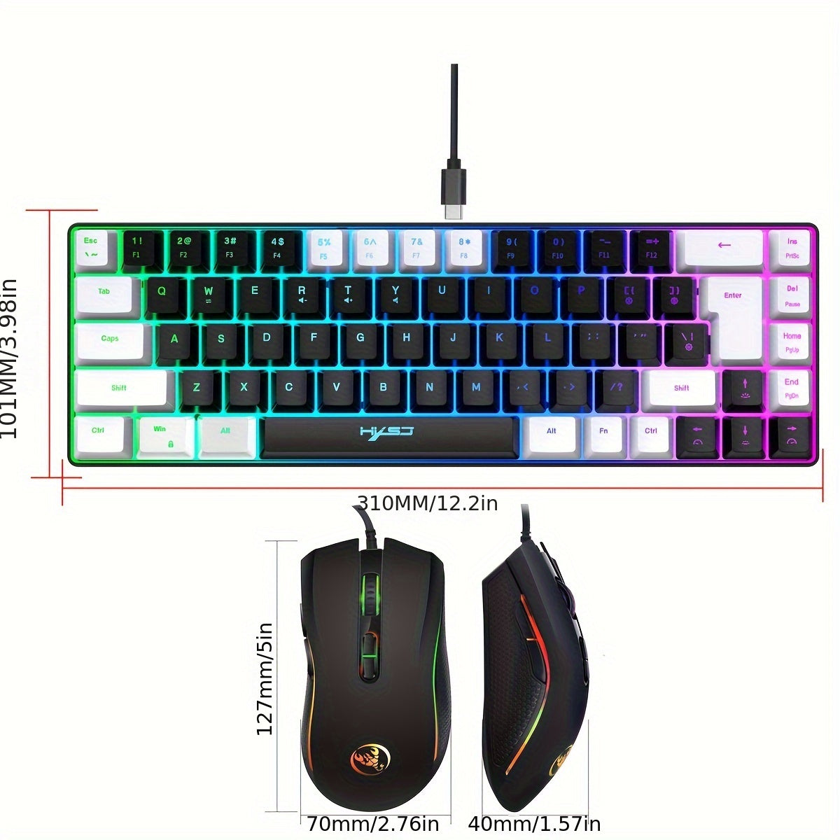 Wired Gaming Keyboard and Mouse Set, 68 Keys with RGB Backlight, Optical Mouse, USB Plug