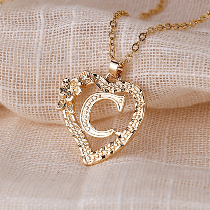 Palace Style Love Flower Letter Pendant Necklace - One 26 Letter Necklaces A-Z Capital Letter