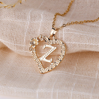 Palace Style Love Flower Letter Pendant Necklace - One 26 Letter Necklaces A-Z Capital Letter