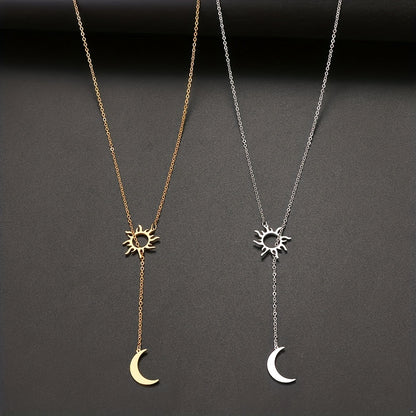 Stainless Steel Sun Totem & Moon Necklace For Women