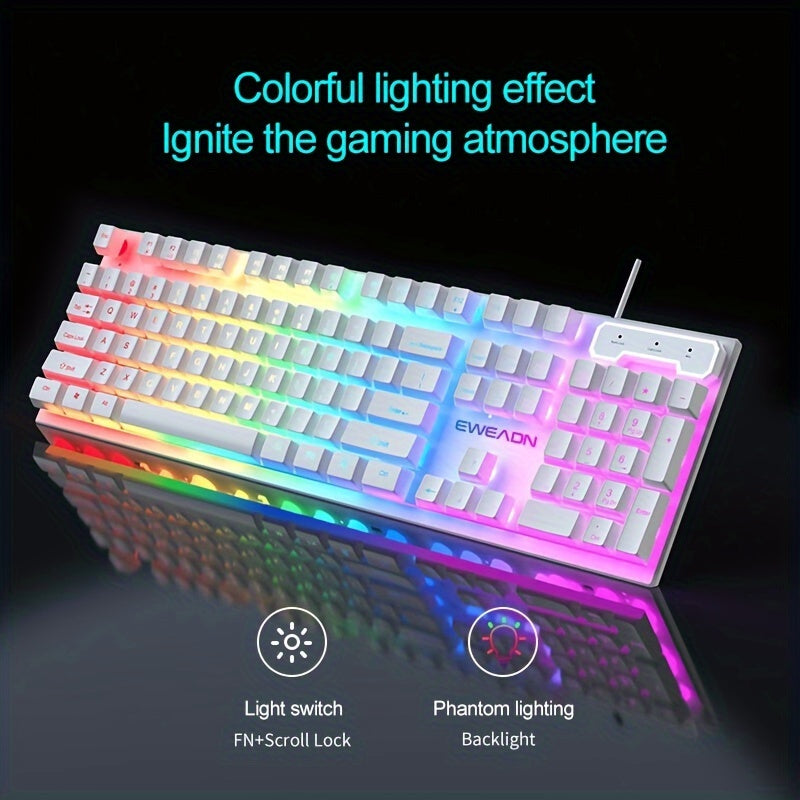 Silent Wired Gaming Keyboard, 104-Key Full Size Rainbow LED Backlit, Quiet Typing