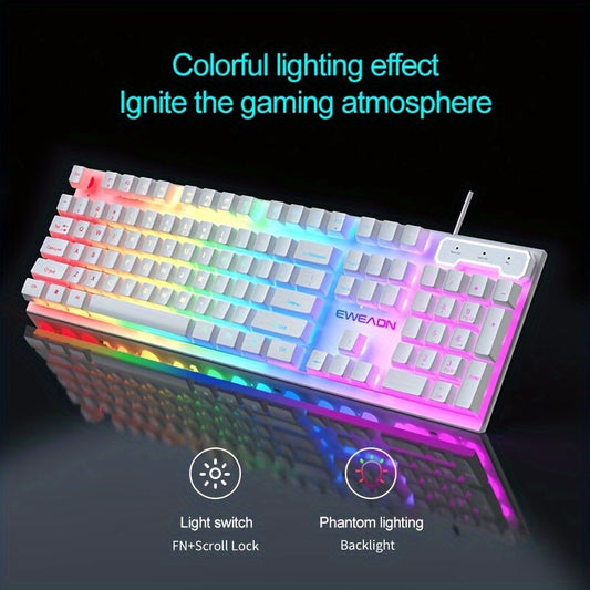 Silent Wired Gaming Keyboard, 104-Key Full Size Rainbow LED Backlit, Quiet Typing