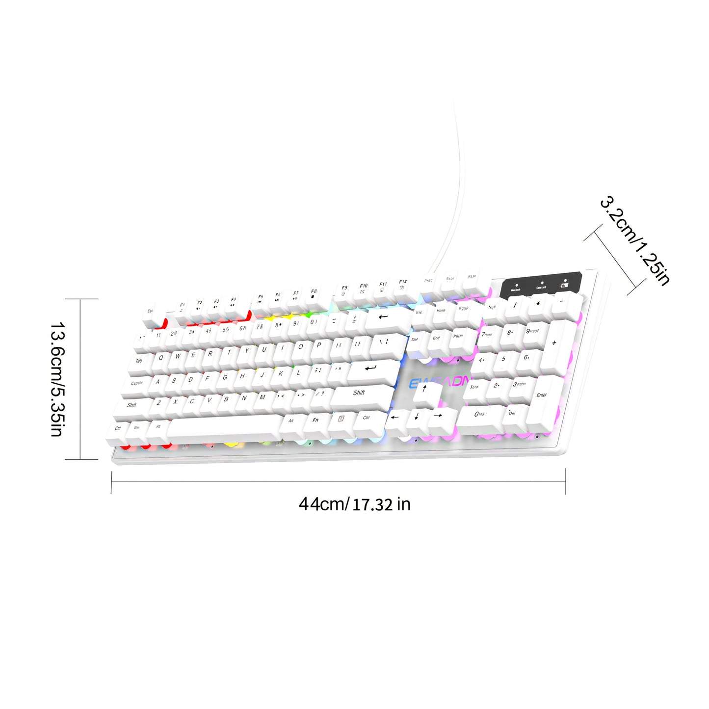 Silent Wired Gaming Keyboard, 104-Key Full Size Rainbow LED Backlit, Quiet Typing