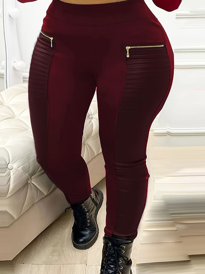 Plus Size High-Waist Leggings with Chic Zip Detail - Stretchy Skinny Fit