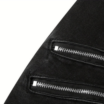 Stretchy Slim Fit Ripped Biker Jeans - Soft, Breathable, Distressed Denim Pants with Elastic Waistband for Men's Casual Street Style Fashion - Perfect for Spring and Fall Seasons