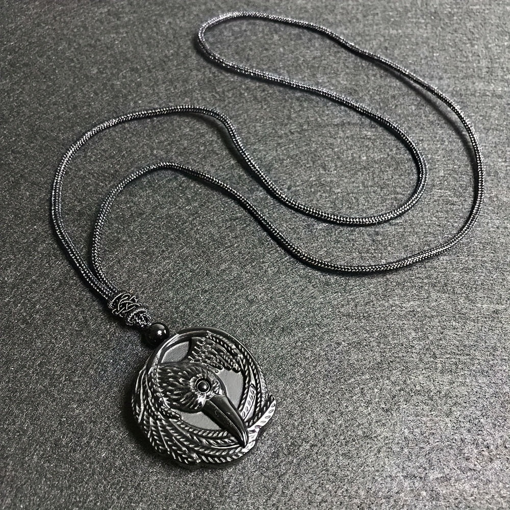 Natural Obsidian Necklace, Raptor Pendant, Crystal Necklace Pendant