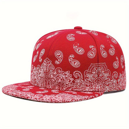 Vibrant  Paisley Print Snapback Hat Classic Solid ColorAdjustable Strap and Lightweight Design