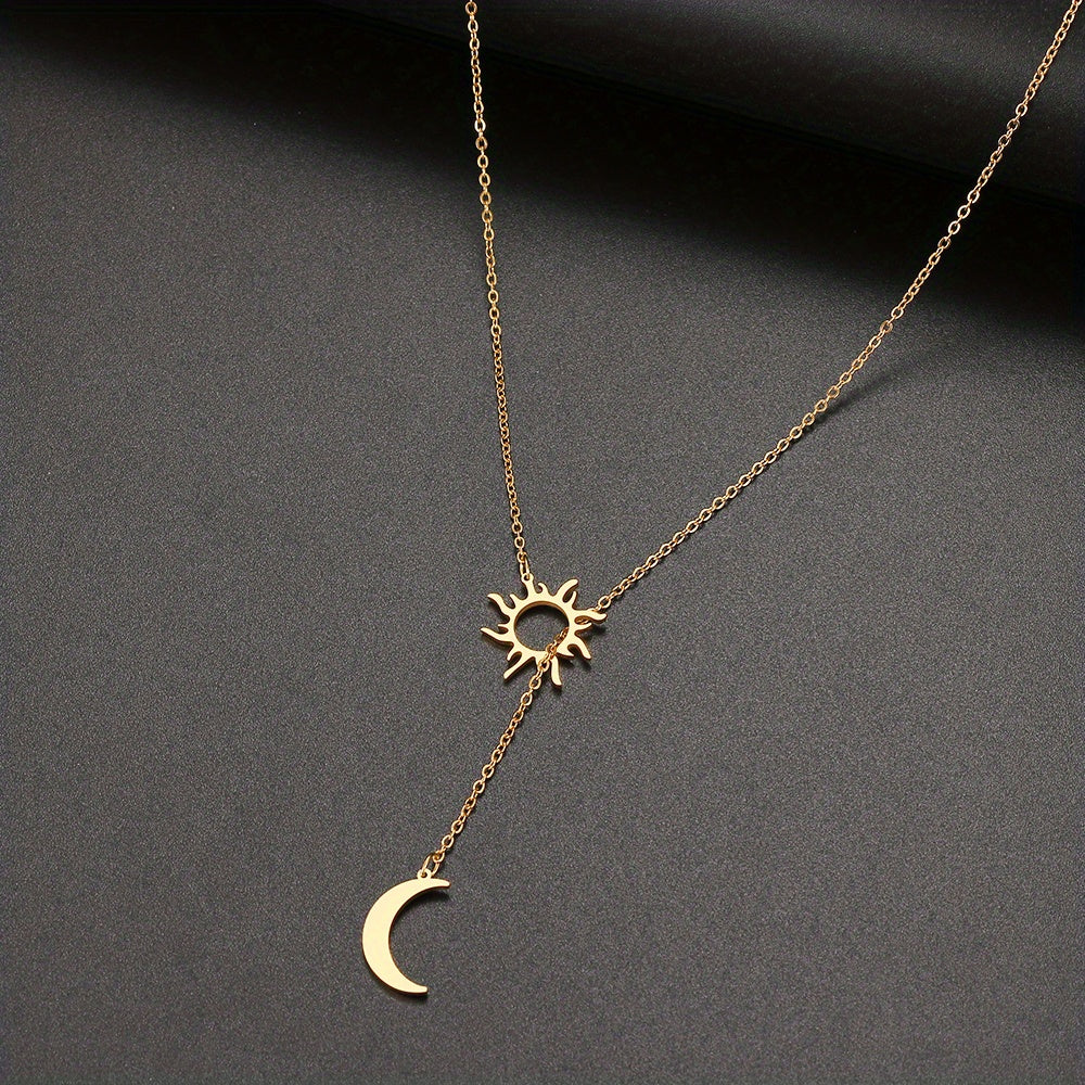 Stainless Steel Sun Totem & Moon Necklace For Women