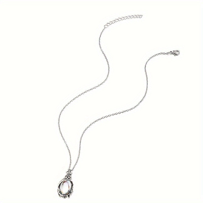 1pc Exquisite Moonstone Pendant Necklace - Bohemian Leaf Rattan Accessories for Women,