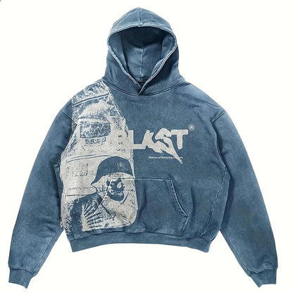 Y2K Style Hooded Pullover Sweatshirt with Kangaroo Pocket, Long Sleeve Polyester