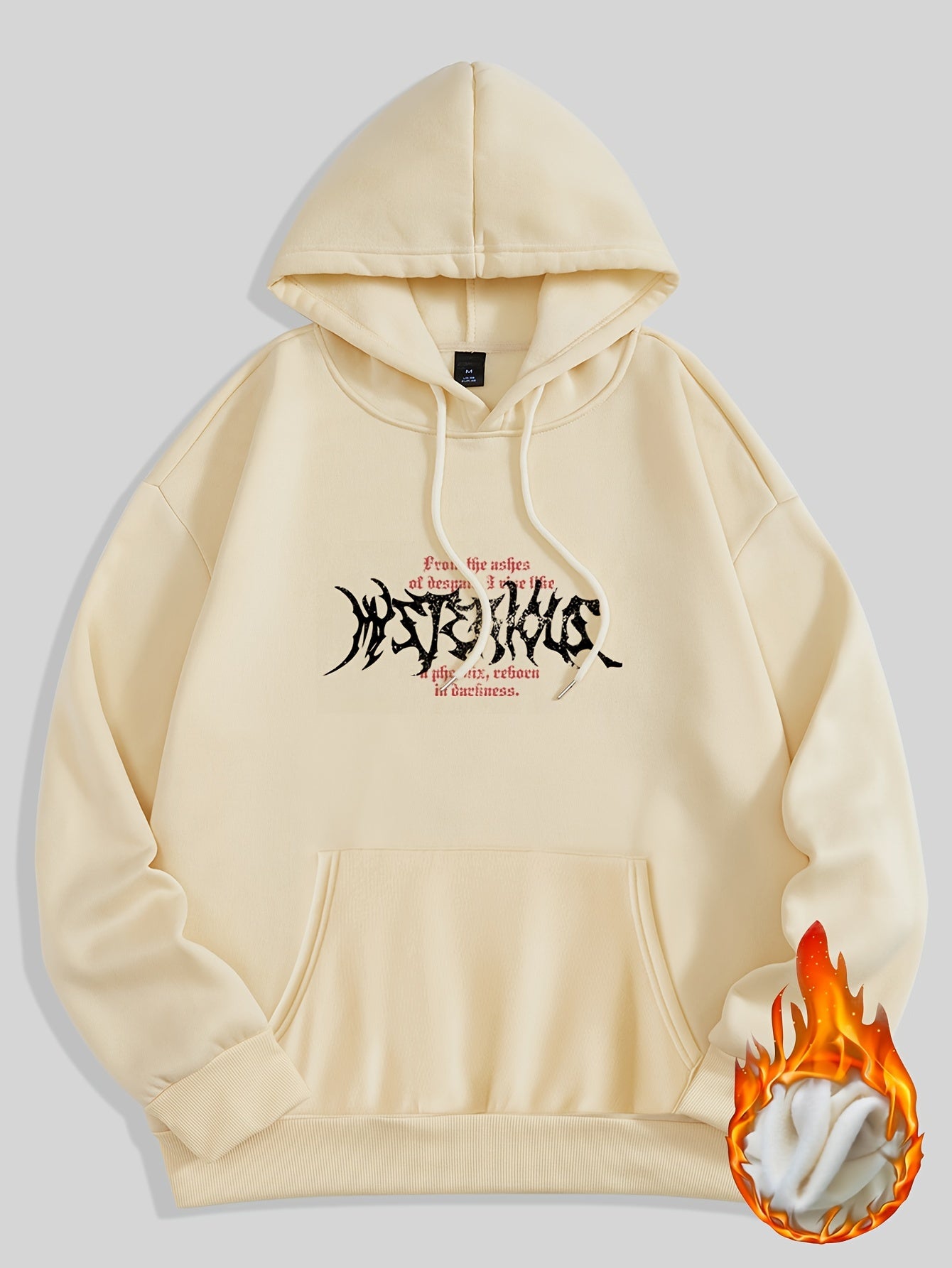Gothic Letter And Pattern Graphic , Men's Cozy Drawstring Long Sleeve Thick Sweatshirt Hoodies