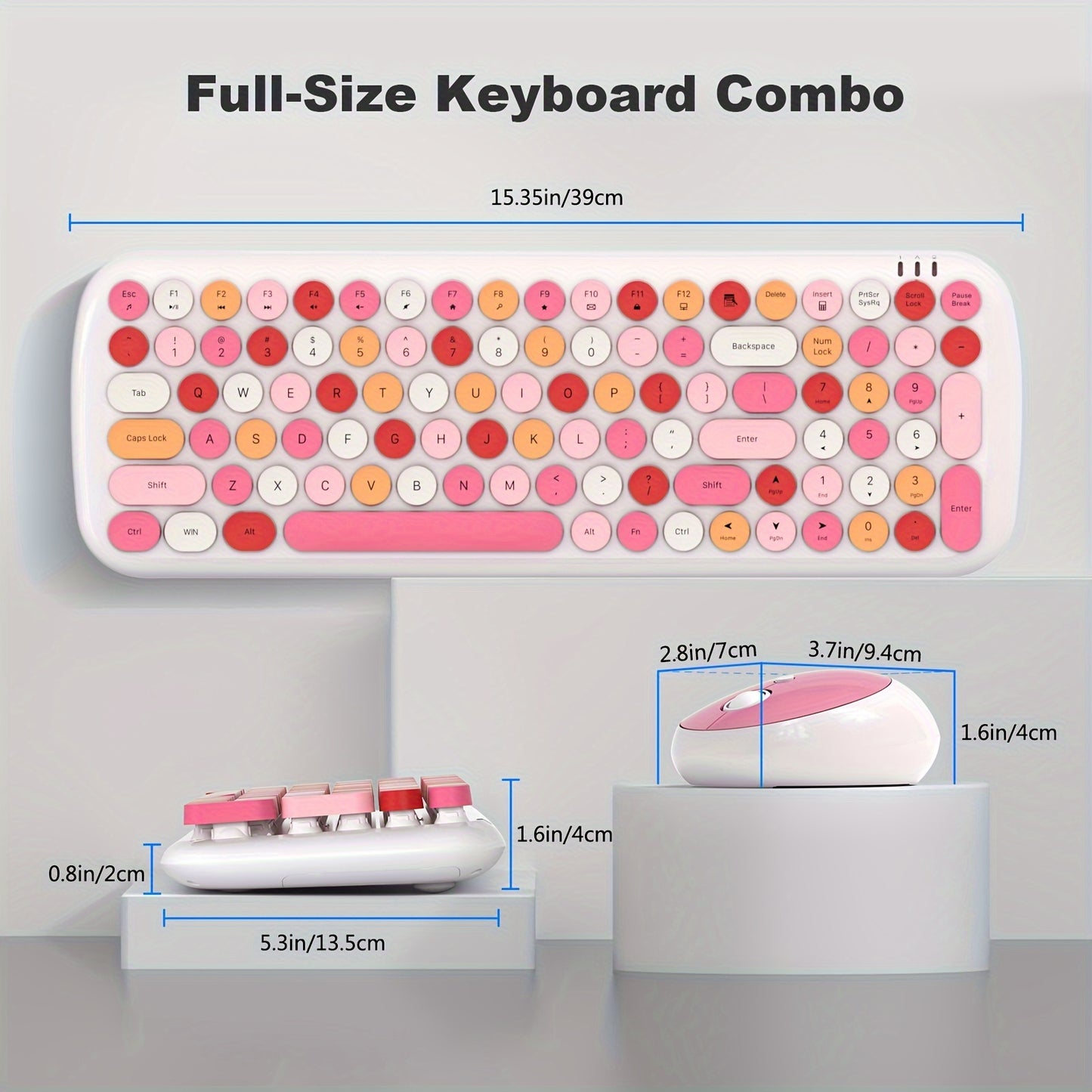 Wireless Retro Keyboard and Mouse Combo - 2.4GHz USB Rechargeable
