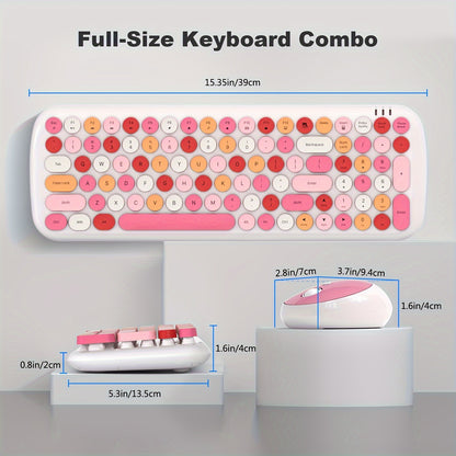 Wireless Retro Keyboard and Mouse Combo - 2.4GHz USB Rechargeable