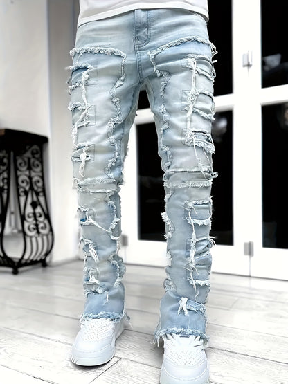 Y2k Style Trim Jeans, Men's Street Style Stretch Denim Pants