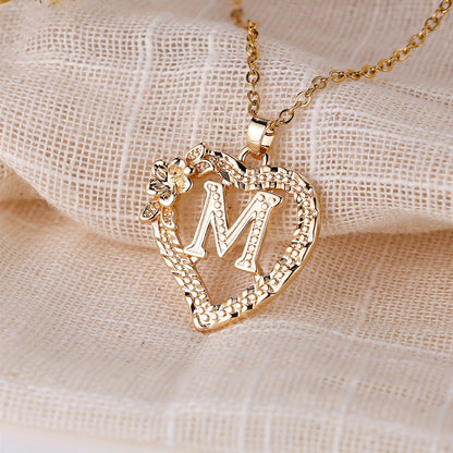 Palace Style Love Flower Letter Pendant Necklace - One 26 Letter Necklaces A-Z Capital Letter