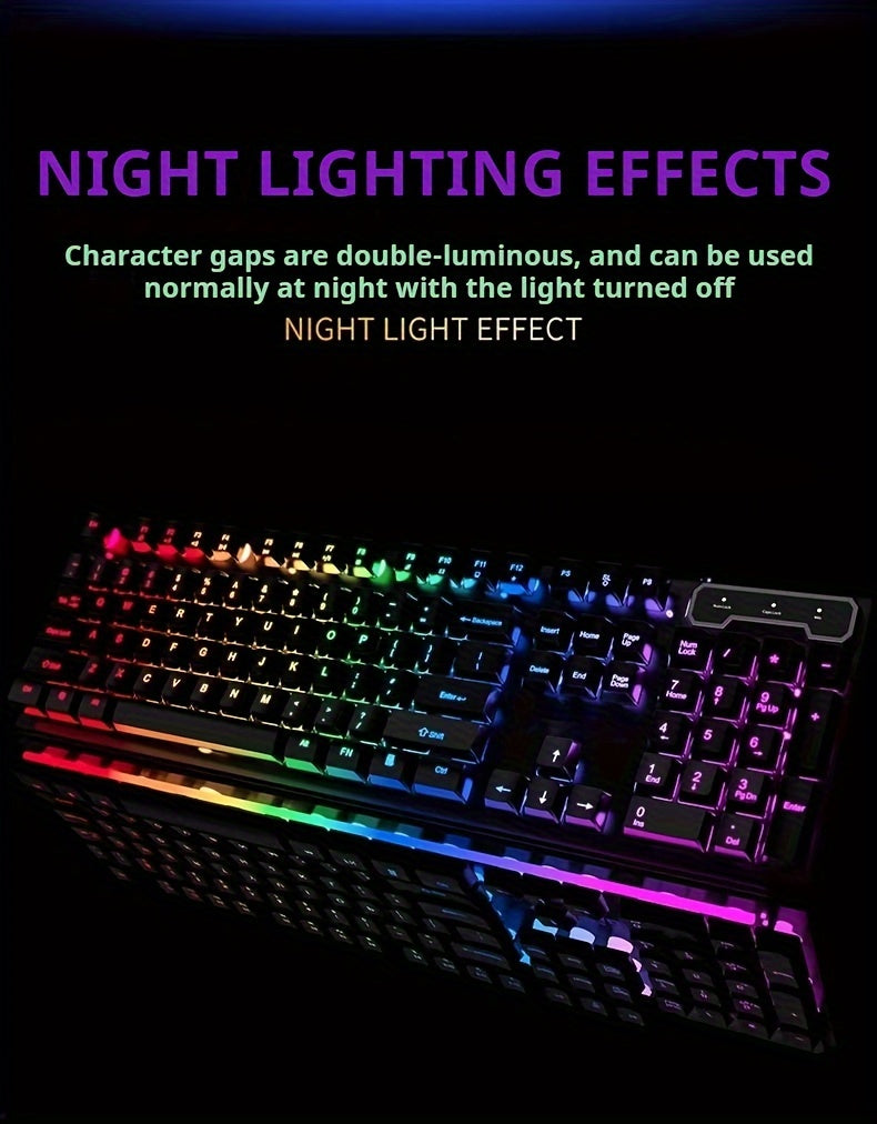 Silent Wired Gaming Keyboard, 104-Key Full Size Rainbow LED Backlit, Quiet Typing