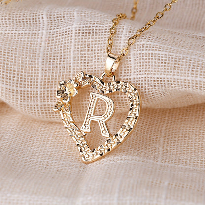 Palace Style Love Flower Letter Pendant Necklace - One 26 Letter Necklaces A-Z Capital Letter