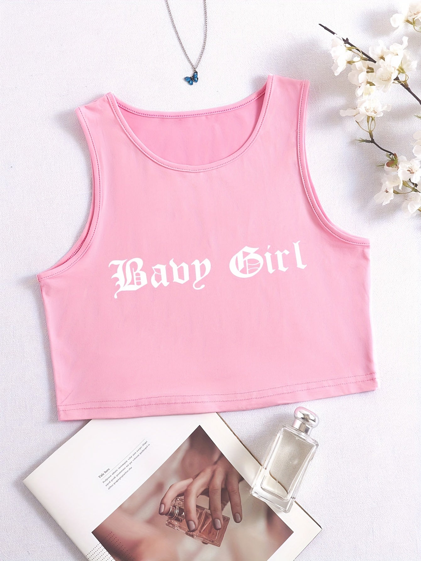 Letter Print Crop Tank Top, Y2K Sleeveless Tank Top For, Women's Clothing