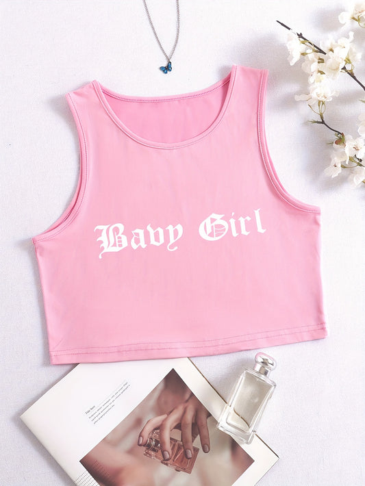Letter Print Crop Tank Top, Y2K Sleeveless Tank Top For, Women's Clothing