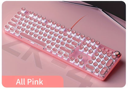 Pink Mechanical Keyboard with Blue Switches - Retro Keycaps, Backlit, USB-Powered for Gaming, Durable Design, No Battery Needed, Gaming Keyboard